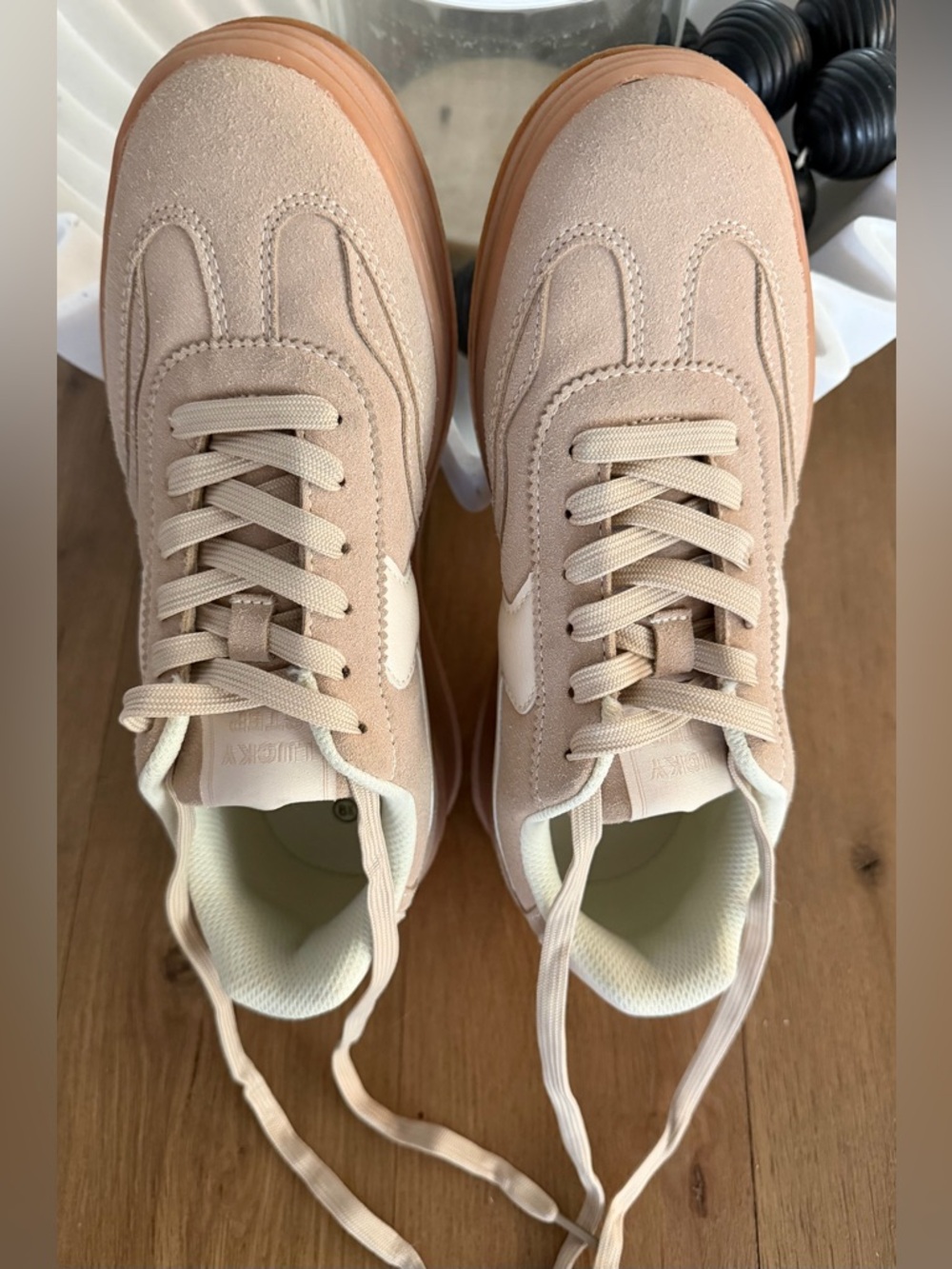 Lucky Brand Women's Suede Platform Sneakers in Tan and Cream